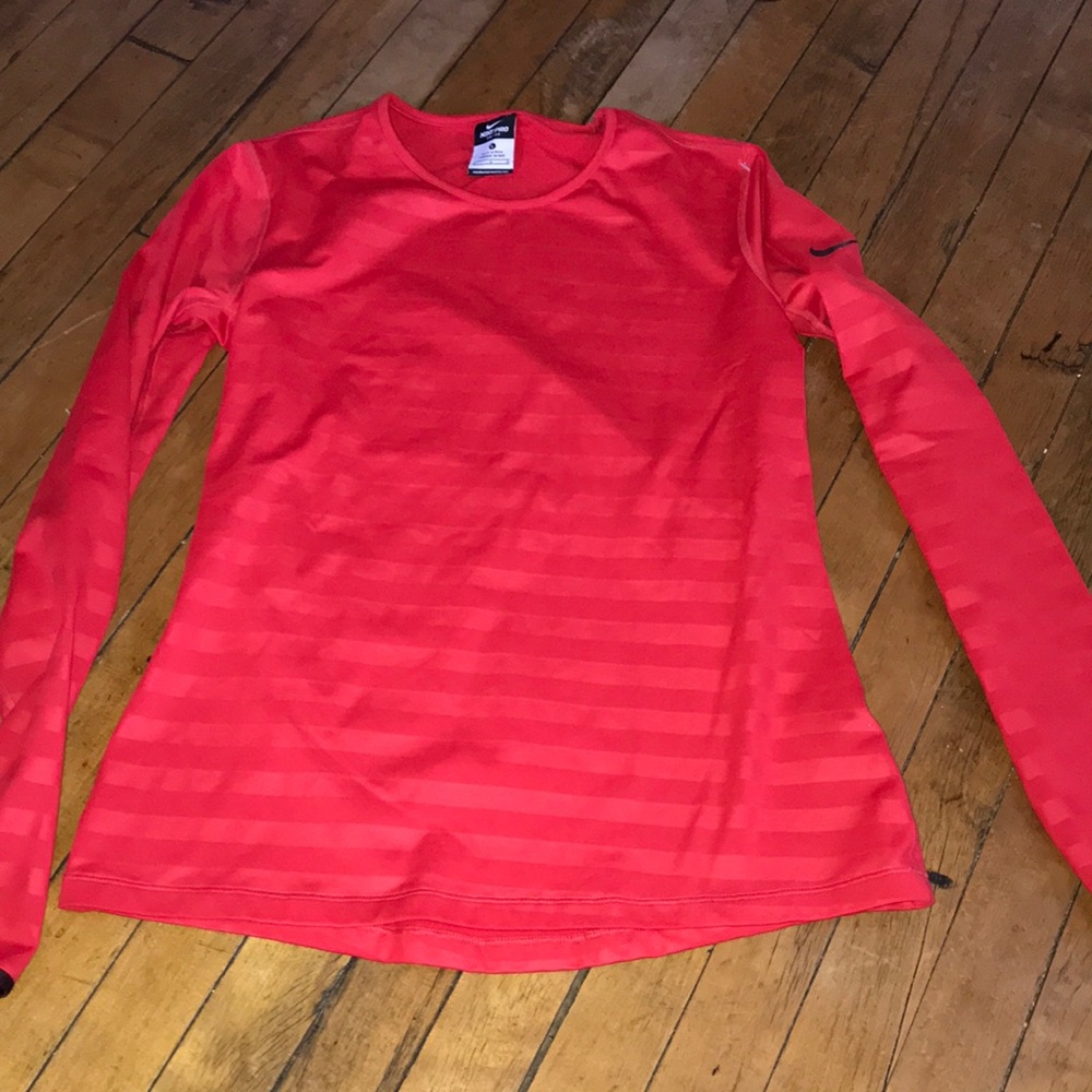 Nike Red Striped Long Sleeve Athletic Top - Picture 1 of 4